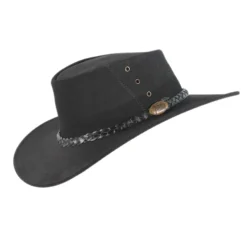 Authentic Australian Black Leather Jacaru Outback Hat